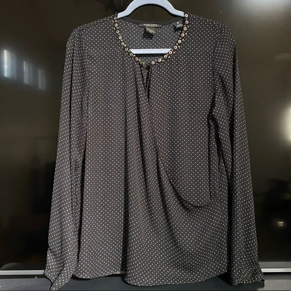 Scotch & Soda Maison Scotch Stardust 77 black layered long sleeve top, Size 3